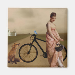 Antique woman with bicycle magnet