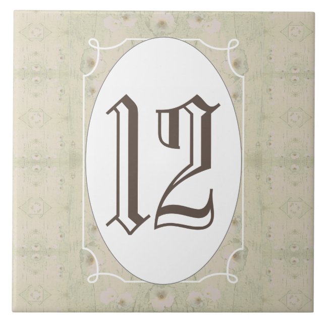 Antique Wood Floral House Number Tile (Front)