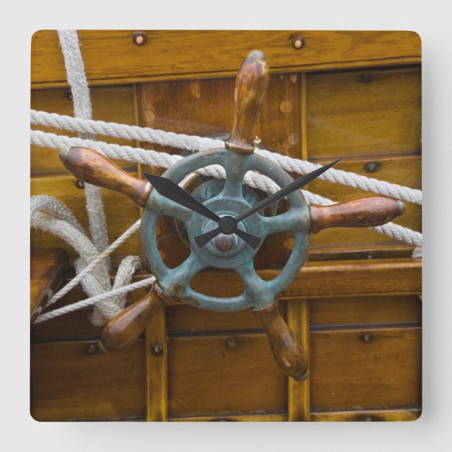 Antique Wooden Boat Square Wall Clock (Front)
