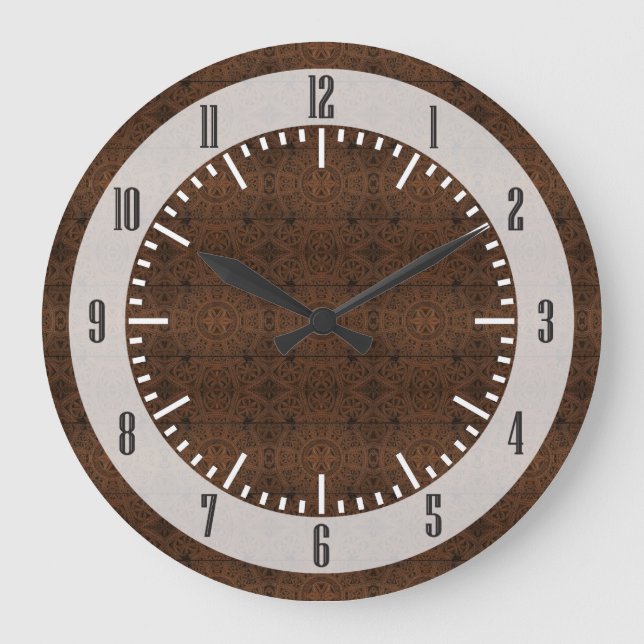 Antique Wooden Cabinet Tiled Symmetry Pattern Large Clock (Front)