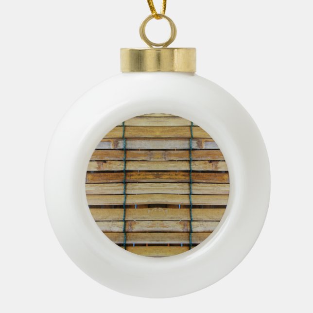 Antique Wooden Timber Wood Slats Ceramic Ball Christmas Ornament (Front)