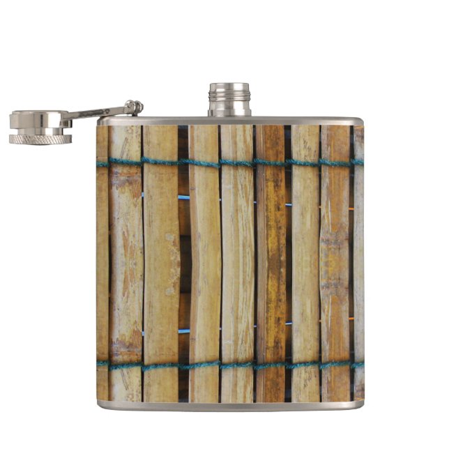 Antique Wooden Timber Wood Slats Hip Flask (Opened)
