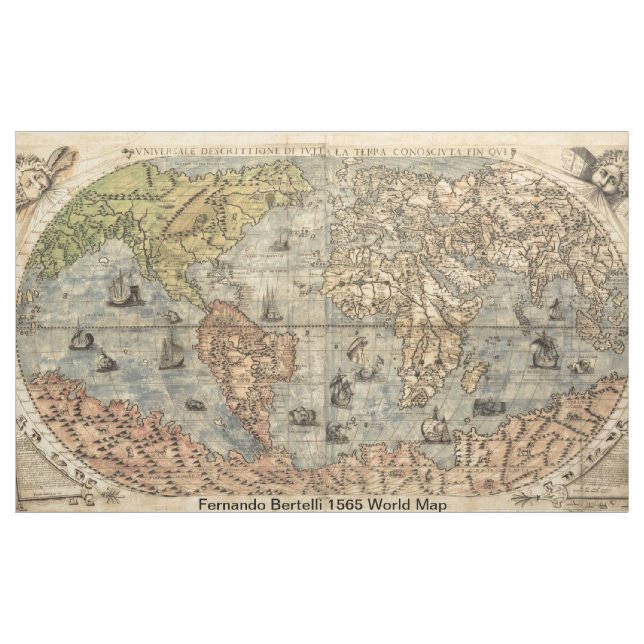 Antique World - 1565 Fernando Bertelli map Fabric (Yard)