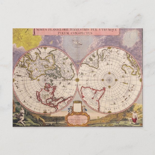 Antique World Map 17th Century Postcard (Front)