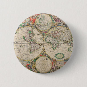 Antique World Map 2 Inch Round Button