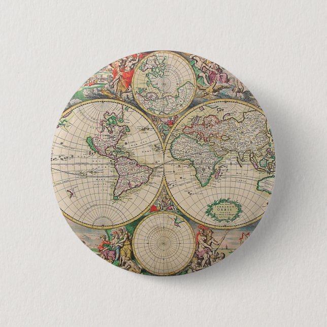 Antique World Map 2 Inch Round Button (Front)