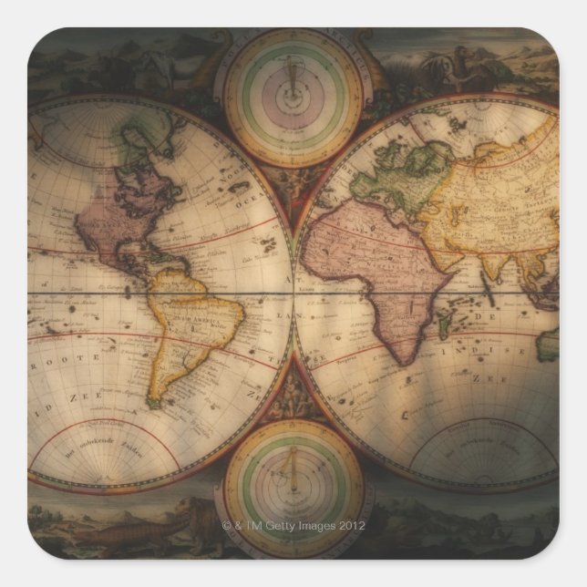 Antique world map 2 square sticker (Front)