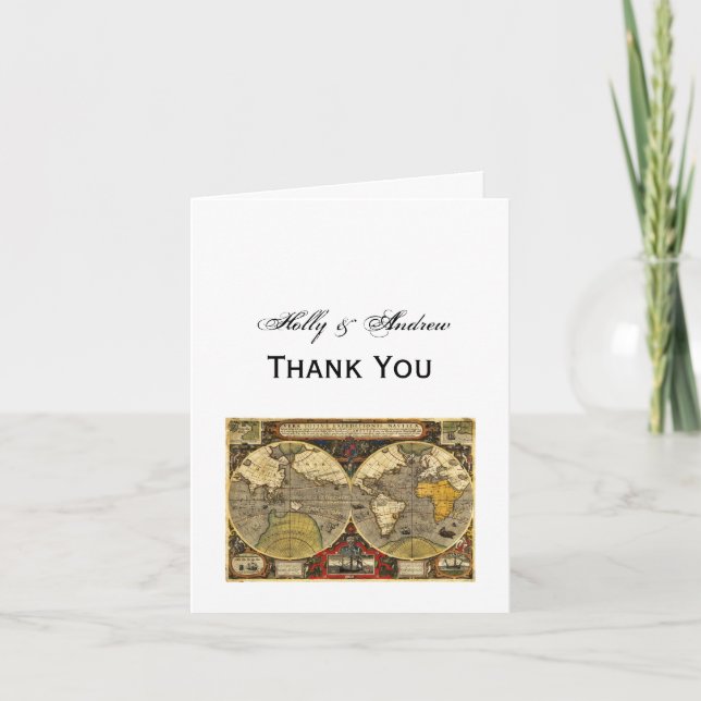 Antique World Map #2 Thank You Card (Front)