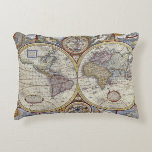 Antique World Map #3 Decorative Pillow