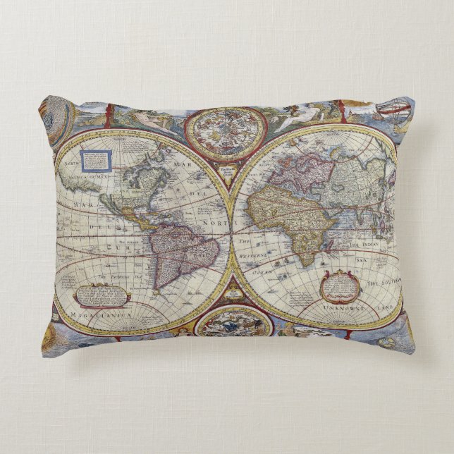 Antique World Map #3 Decorative Pillow (Front)