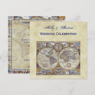 Antique World Map #3, Distressed BG #3 Invitation