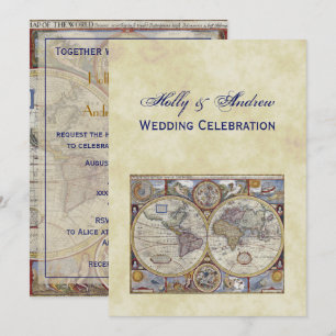 Antique World Map #3, Distressed BG #3 Invitation