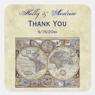 Antique World Map #3, Distressed BG #3 Square Sticker