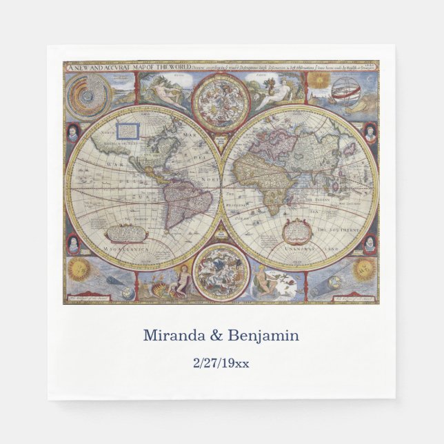 Antique World Map #3 Napkin (Front)