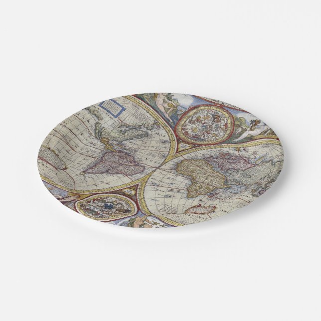 Antique World Map #3 Paper Plate (Angled)