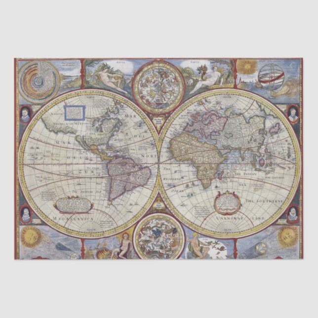 Antique World Map #3 Tissue Paper (Front)