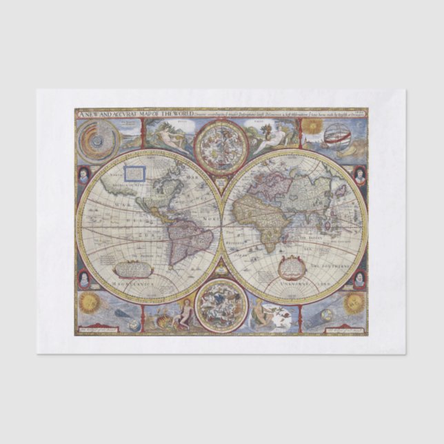 Antique World Map #3 Tissue Paper (Front)