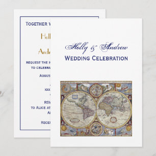 Antique World Map #3 Wedding Invitation