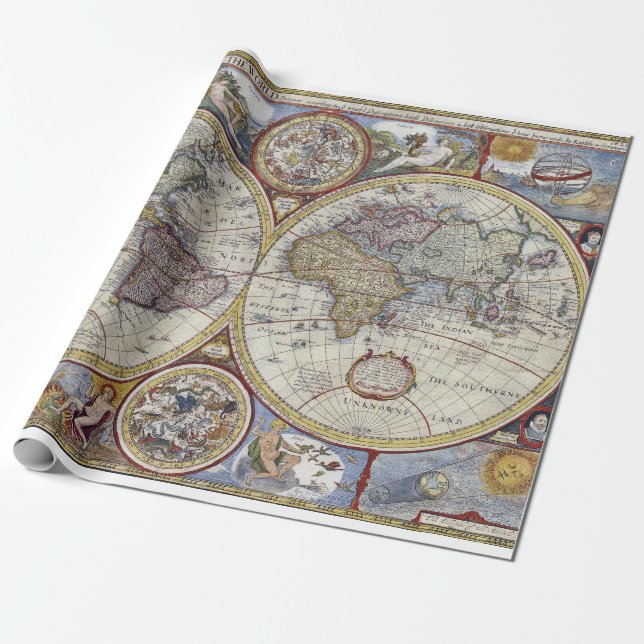 Antique World Map #3 Wrapping Paper (Unrolled)