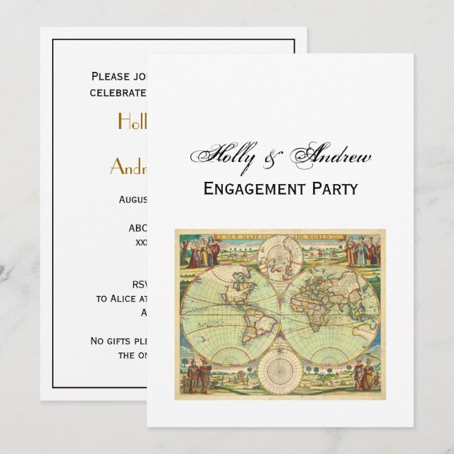 Antique World Map #4 Invitation (Front/Back)
