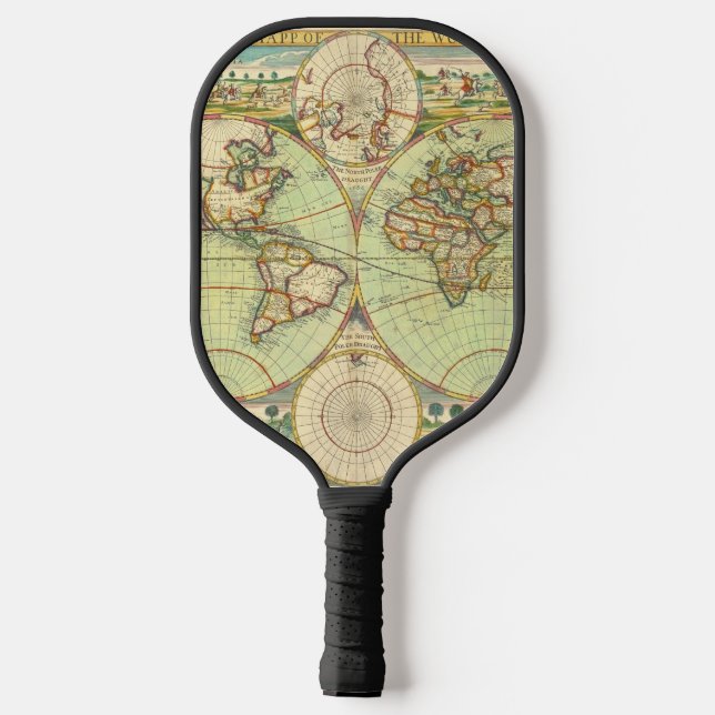 Antique World Map #4 Pickleball Paddle (Back)