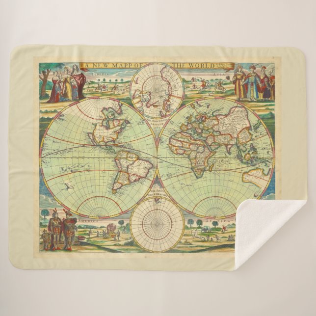 Antique World Map #4 Sherpa Blanket (Front (Horizontal))