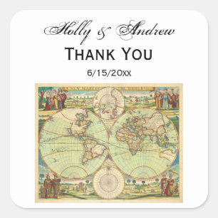 Antique World Map #4 Square Sticker