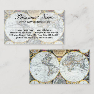 Antique World Map, Atlas Maritimus by John Seller Business Card