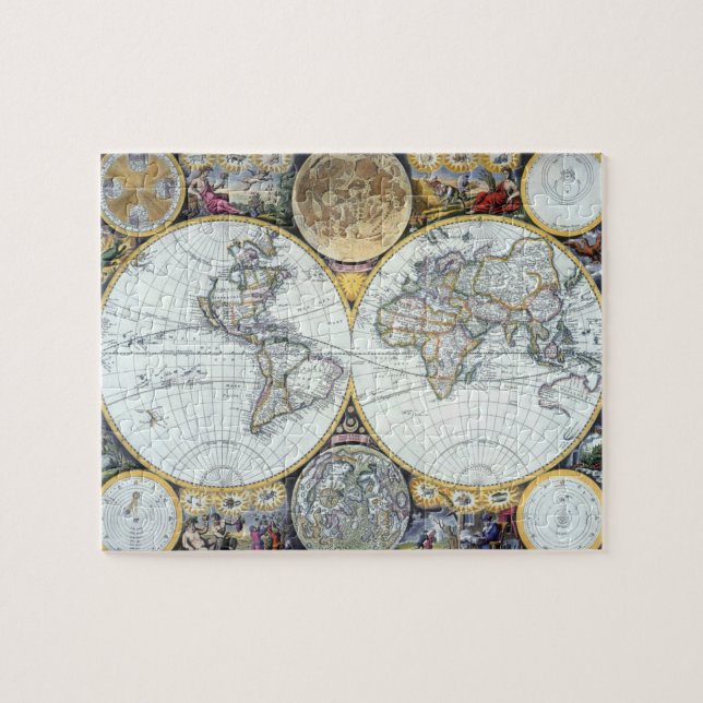 Antique World Map, Atlas Maritimus by John Seller Jigsaw Puzzle (Horizontal)