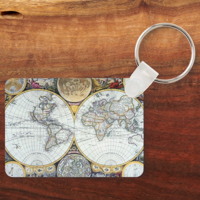 Antique World Map, Atlas Maritimus by John Seller Keychain (Front)