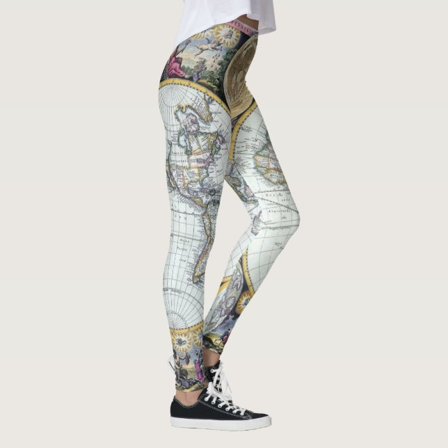 Antique World Map, Atlas Maritimus by John Seller Leggings (Right)