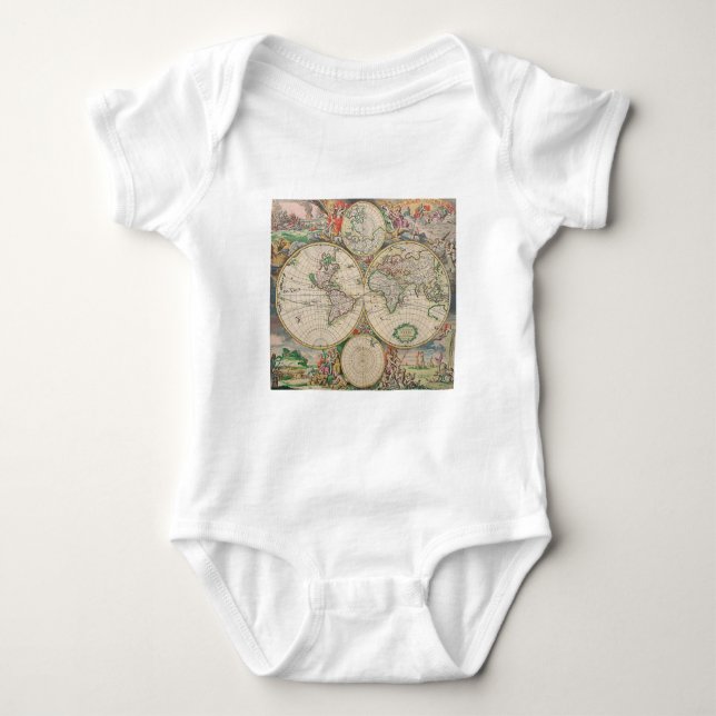 Antique World Map Baby Bodysuit (Front)