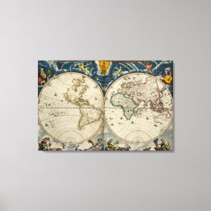 Antique World Map - Blaeu, Joan 1664 Canvas Print