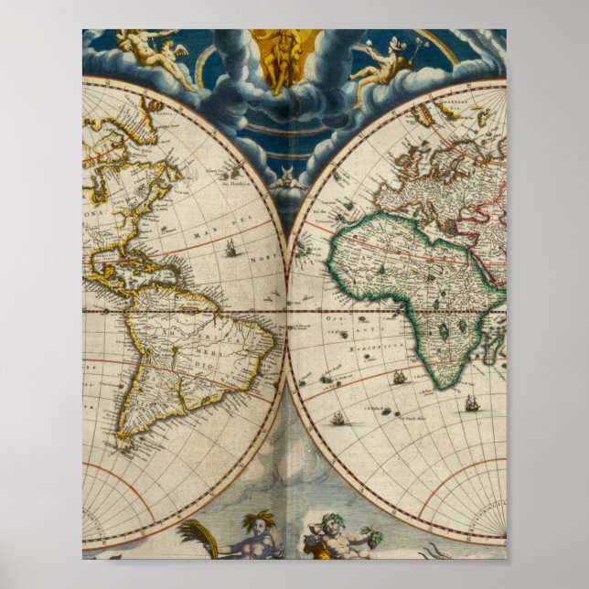 Antique World Map - Blaeu, Joan 1664 Poster (Front)