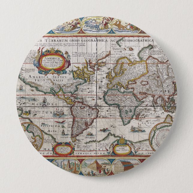Antique World Map button (Front)