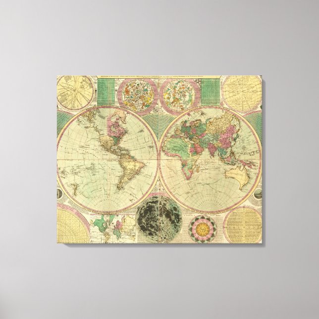 Antique World Map by Carington Bowles, circa 1780 Canvas Print (Front)