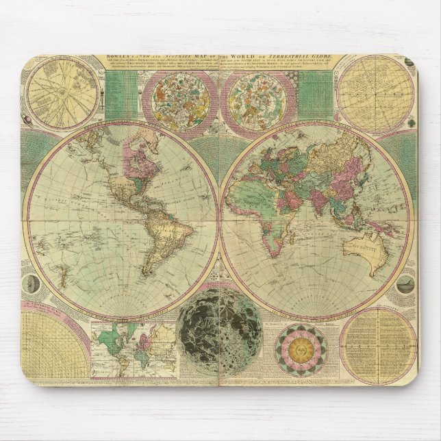 Antique World Map by Carington Bowles, circa 1780 Mouse Pad (Front)