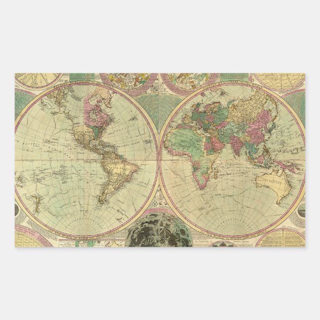 Antique World Map by Carington Bowles, circa 1780 Sticker (Front)