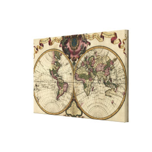 Antique World Map by Guillaume de L'Isle, 1720 Canvas Print