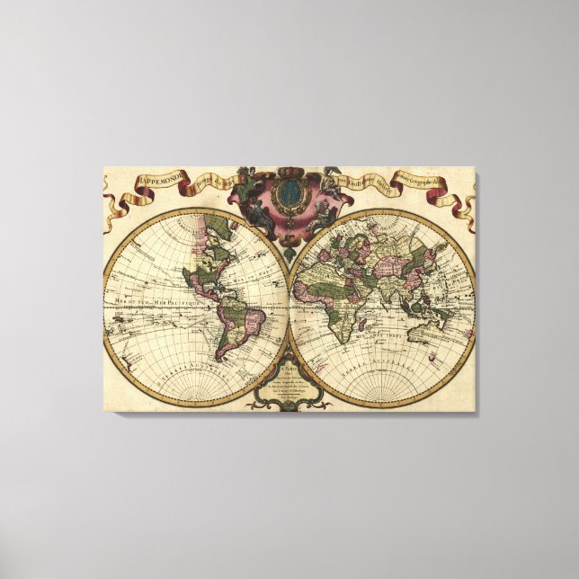 Antique World Map by Guillaume de L'Isle, 1720 Canvas Print (Front)
