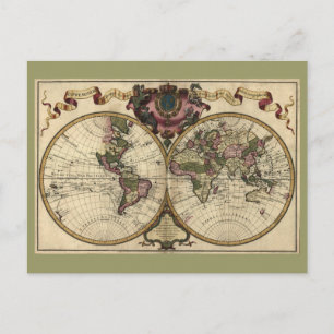 Antique World Map by Guillaume de L'Isle, 1720 Postcard