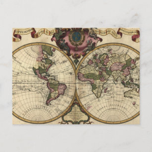 Antique World Map by Guillaume de L'Isle, 1720 Postcard