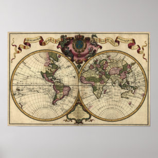Antique World Map by Guillaume de L'Isle, 1720 Poster