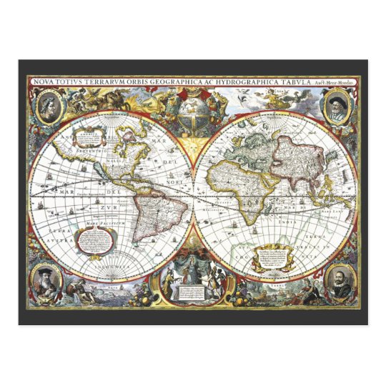 Antique World Map by Hendrik Hondius, 1630 Postcard