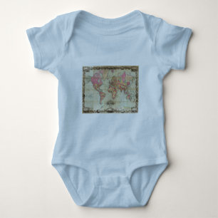 Antique World Map by John Colton, circa 1854 Baby Bodysuit