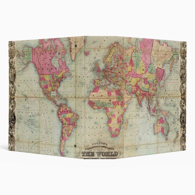Antique World Map by John Colton, circa 1854 Binder (Background)