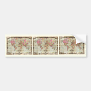 Antique World Map by John Colton, circa 1854 Bumper Sticker