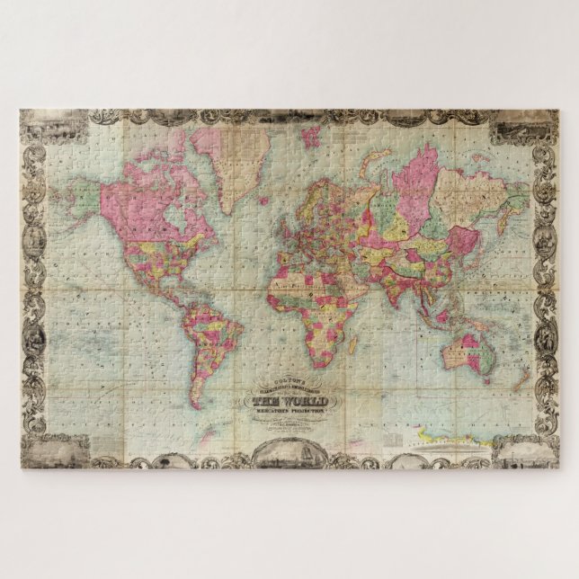 Antique World Map by John Colton, circa 1854 Jigsaw Puzzle (Horizontal)
