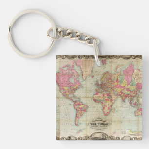 Antique World Map by John Colton, circa 1854 Keychain