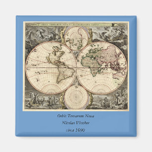 Antique World Map by Nicolao Visscher, circa 1690 Magnet